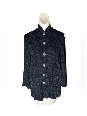 Vintage 1990s Velvet Rhinestone Button Front Jacket Mandarin Collar Medium